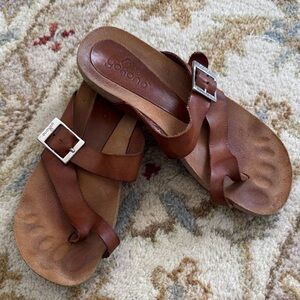 Yokono Leather Sandals with Buckle, Size 6
